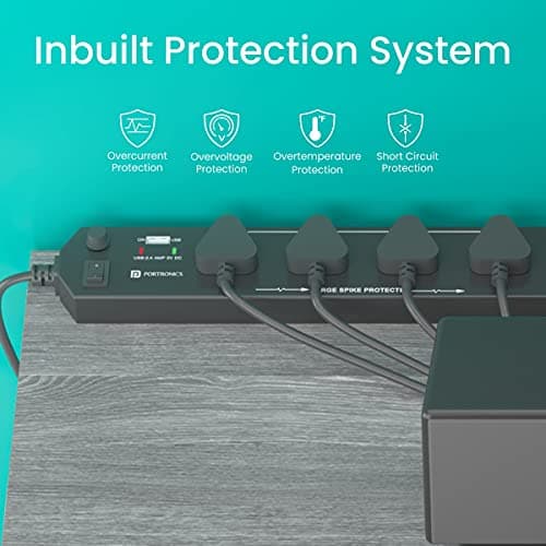 Portronics Power Plate 4 Extension Board with 4 Universal Sockets, USB Charging Port, 1.5 Meter Long Cord, 1500 Watts, Child Safety Shutter, 3 Pin Multi Plug for Home Appliances (Black) 5