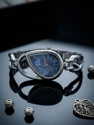 styledose Luxury Teardrop-Shaped Women’s Dress Watch Analog Watch for Women –Wrist Watches for Women's & Girls&Ladies (Silver -Blue) 5