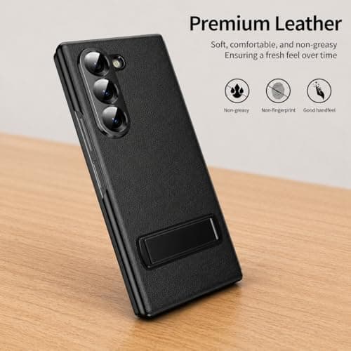 EGOTUDE for Samsung Galaxy Z Fold 7 Case Premium Leather Magnetic Flip Cover with Kick Stand (Black) 5