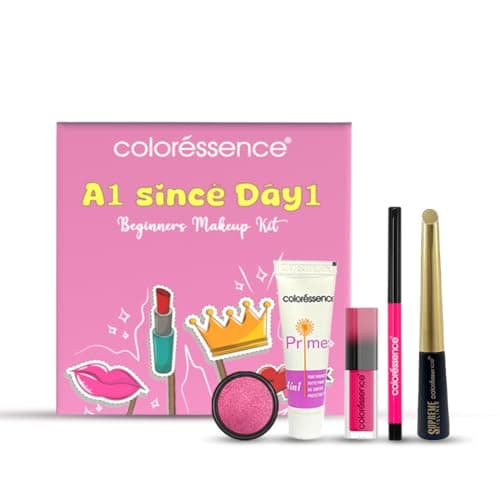 Coloressence A1 Since Day1 Beginners Makeup Kit, Pack of 5 Premium Products (Liquid Lipstick, Kajal, Eyeliner, Eyeshadow, Primer)