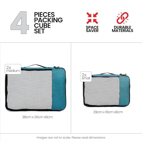 FATMUG Packing Cubes Travel Pouch, Bag Suitcase Organiser Set of 4 ( 2 Medium, 2 Small) - Sky Blue Polyester 2