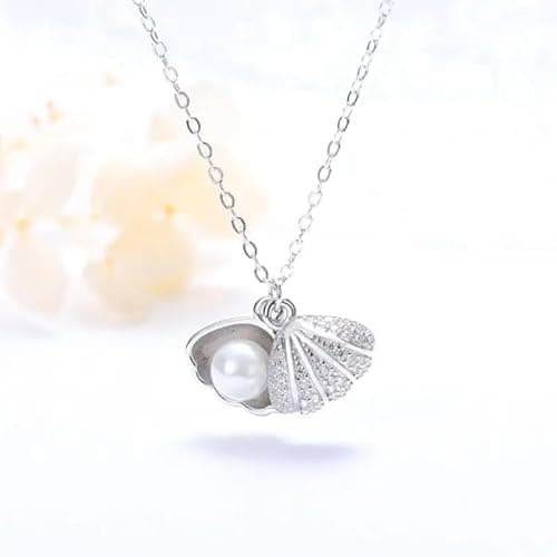 MEENAZ Silver pendant necklace for women Girls Ladies girlfriend Wife Moti Shell Pearl Necklace for woman stylish locket diamond ad cz Pendants chains western Valentine Gift Anti tarnish jewelry 78 4