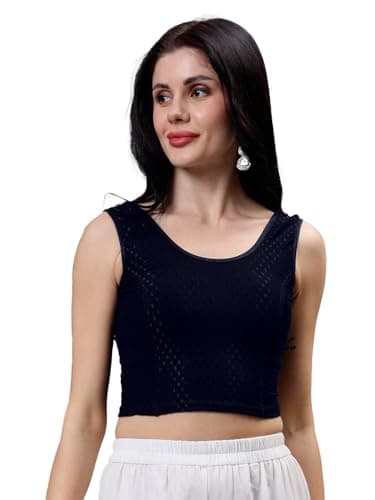 Plus Size Round Neck Cotton Stretchable Sleeveless Saree Blouse Readymade for Women