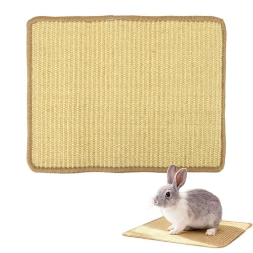 Qpets® Rabbit Cage Mat 40 x 30 cm, Natural Rattan Cooling Mat for Rabbits, Guinea Pigs & Hamsters, Woven Pet Resting Mat for Cages and Playpens