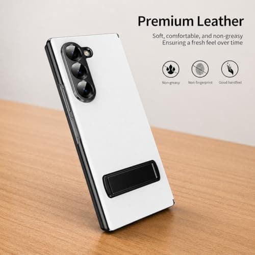 EGOTUDE for Samsung Galaxy Z Fold 7 Case, Premium Leather Magnetic Flip Cover with Kick Stand (White) 5