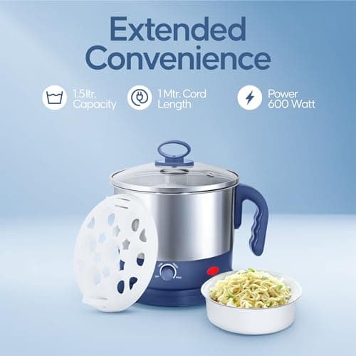 Longway Handy 1.5 Ltr Multi-Cooker Electric Kettle with Stainless Steel Body for Boiling & Cooking (Gray, 600 Watt) 4