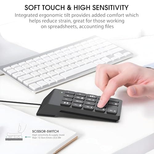RyzCare RyzCar USB Numeric Keypad Numpad Portable for Laptop Desktop Computer PC, ChromBook, Surface Pro Notebook, Tax Number Calculate, Office Travel & Home Key Black 18 Key 5