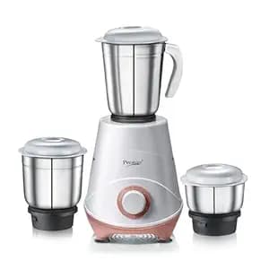 Prestige 500W Nexus Mixer Grinder with 3 Stainless Steel jars|1200ml Wet Jar,800ml dry jar, 400ml chutney jar|3 Super-efficient Blades|3 motor setting|Sturdy Handles |2 Yrs Warranty|White & Rose Gold