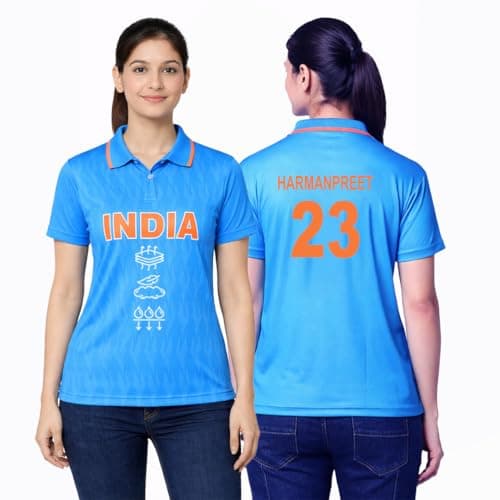 Unirec | Harmanpreet Kaur 23 | India Cricket Fan Polo Jersey Tshirt for Men & Women | Lightweight Breathable Comfortable Sportswear | Indian Cricket Team Jersey | Sports Wear Blue T Shirt for Man - M
