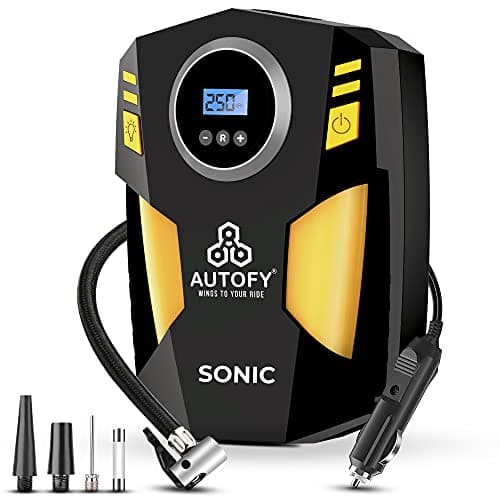 Autofy Sonic with AUTO Cut Digital Car Tyre Inflator 150PSi Portable Air Compressor Pump with Emergency LED Light (120W – with Copper Coil Motor & 22mm Metal Cylinder)
