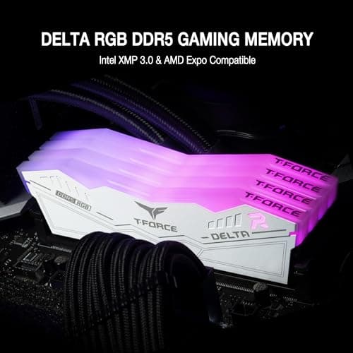 TeamGroup T-Force Delta RGB 2x16GB 7200MHz (7200MT/s) CL34 White 32GB DDR5 RAM Kit, Desktop Gaming Memory, Metal Heatsink, ARGB Sync, ECC, XMP 3.0/EXPO, For Intel/AMD CPU, High Performance Low Latency 2