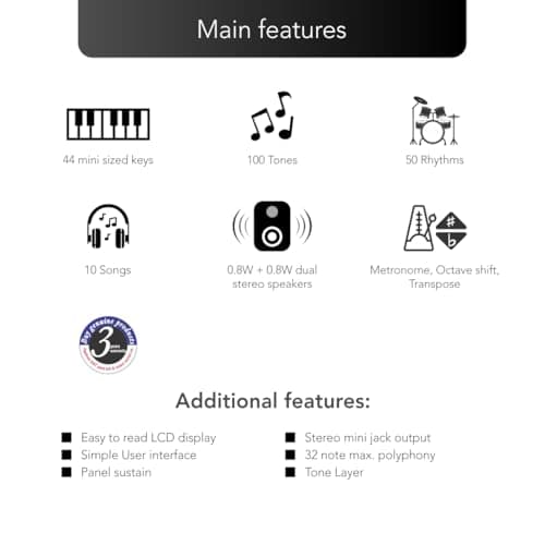 Casiotone Mini Keyboard SA-80 with Piano tones, White (44 Keys) 6