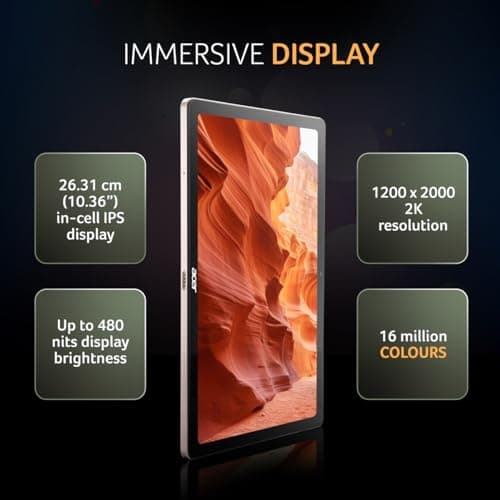 acer Iconia Tab iM10-22 | 10.36" 2K IPS Display, Quad Speakers, 8GB RAM + 256GB Storage, 16MP Rear + 8MP Front Camera, Fingerprint Reader, Wi-Fi + 4G LTE(Calling), Android 14, Slim Metal Body, Gold 5