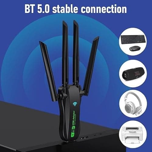 USB Adapter, 1200Mbps USB 3.0 Network Dongle with High Gain 4 Antennas, Dual Band Network Adapter for Desktop Computer Laptop 4