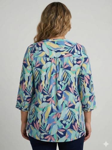 9 Impression Women's Blue & Green Rayon Printed Oversized Mandarin Collar Plus Size Top (7XL) 4