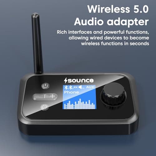 Sounce 3-in-1 Bluetooth 5.0 Audio Adapter with LCD Display – Wireless Transmitter, Receiver & Bypass Mode with AUX/Optical/RCA, Dual Link Support for TV, PC, Home Stereo, Speakers & Headphones 2