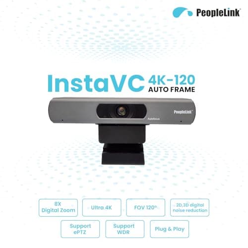 Peoplelink InstaVC 4K AI Auto Frame Camera,4k@30fps, FOV 120°,8X Digital Zoom, ePTZ (pan,Tilt and Zoom),Plug & Play,Noise Reduction,Ultra HD Streaming for Zoom, YouTube, Gaming & Meetings 3