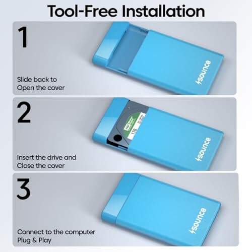 2.5 Inch Hard Drive Enclosure Type-C, Sounce India 6Gbps USB 3.1 to SATA III Tool-Free External Hard Drive Enclosure for 7mm/9.5mm 2.5" SSD Laptop HDD with UASP for Samsung WD, Xbox PC TV - Blue 5
