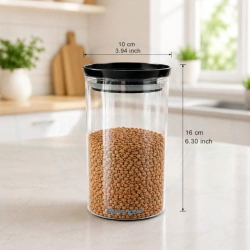 Round Airtight Storage Container 900 ml, Plastic Transparent Kitchen Jar, Leak Proof Silicone Seal Lid, Pantry Organizer For Cereals, Pulses, Rice, Dry Fruits, Cookies, Snacks, Grocery Storage 2