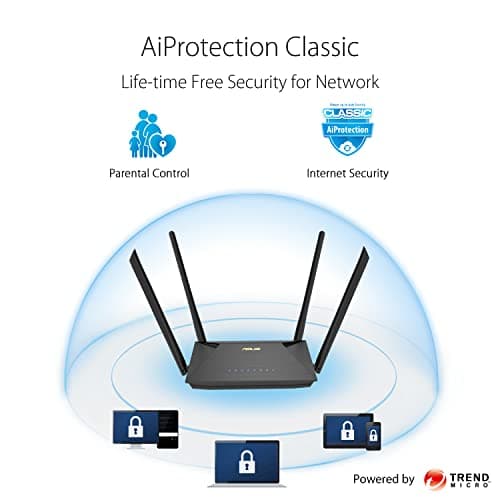 ASUS RT-AX53U (AX1800) Dual Band WiFi 6 Extendable Router, USB, Subscription-Free Network Security, Instant Guard, Parental Control, Built-in VPN, AiMesh Compatible, Gaming & Streaming, Smart Home 5
