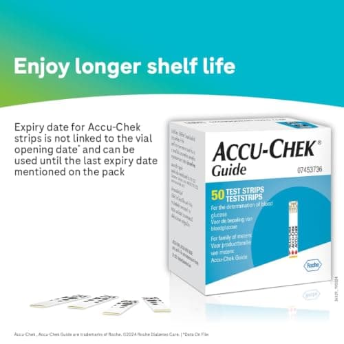 Accu-Chek Guide Blood Glucose Glucometer (with Bluetooth) Kit with Vial of 10 Strips, 10 Lancets and a Lancing Device FREE 5