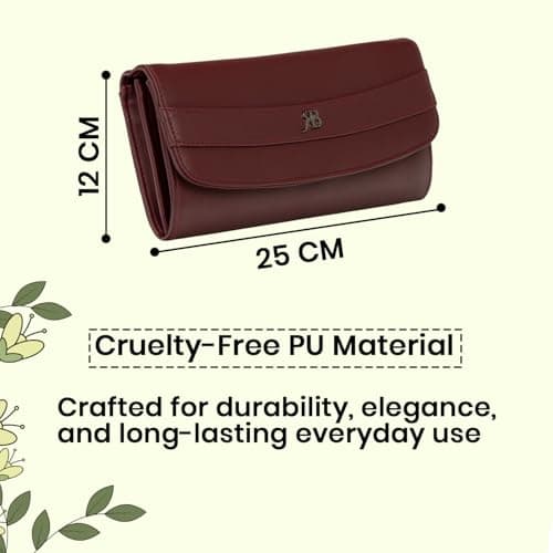 Rich Born Vegan PU Leather Dual Line Flap Wallet for Women | Ladies Tri-Fold Clutch Purse with Zip Coin Pocket, Card Holder, Cash Compartment | Stylish Long Travel Wallet for Girls (Maroon) 3