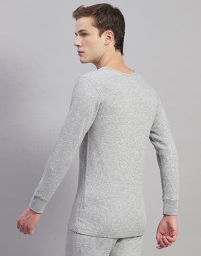 Monte Carlo Mens Grey Solid Cotton Blend Round Neck Full Sleeve Thermal Vest (6230M1GR-0-40) 4