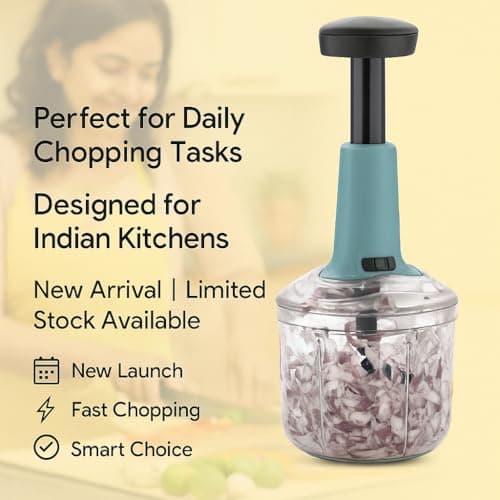 1100ml Vegetable Chopper for Kitchen | 2-in-1 Manual Push Slap Chopper | Mini Hand Cutter for Onion, Salad & Carrot | Steel Blade Chopper with Container | Compact Veg Cutter for Home Use 3