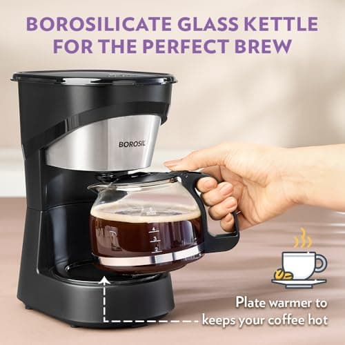 Borosil Brew Pro Drip Coffee Machine with Borosilicate Glass Carafe (600 ml) | 550W Coffeemaker | 6 Cups Capacity | Anti-Drip Function, Auto Shutoff, Keep Warm Plate | 2 Years Warranty | Black 5