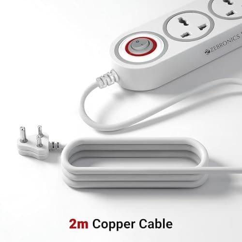 ZEBRONICS PS4200H Power Strip – 4 Universal Sockets | 1500W | LED Indicator with Master Switch | Surge & Spike Protection | 2M Durable Copper Cable | Ideal for Home & Office Use (White) 5