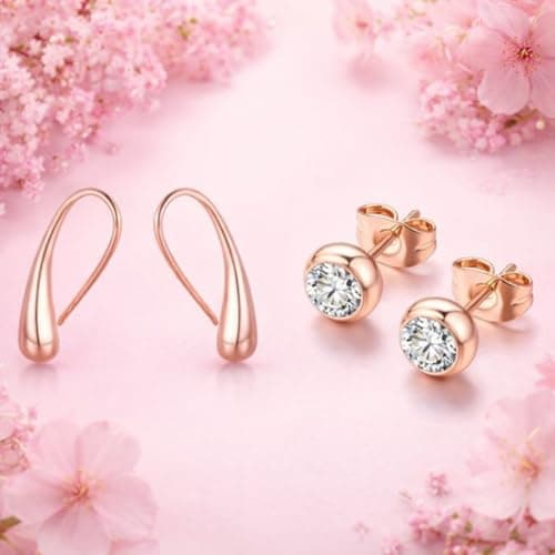 Nilu's Collection Daily Use, Light Weight Stud Earrings| Rose Gold Plated| Perfect for Baby Girls, Office Goers| Combo Earrings Set 3