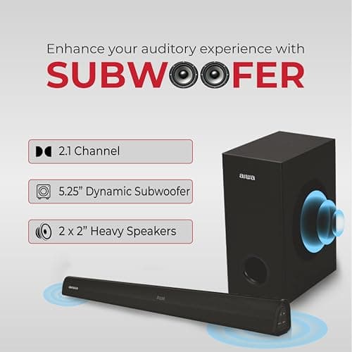 Aiwa Signature Sound | Soundbar with Bluetooth V5.3 and Powerful Bass, 5.25 Inches Subwoofer, 2.1 Channel with Remote Control, SD Card HDMI AUX USB 120W Surround Sound | KANDO - AW-SSB120 (Black) 4