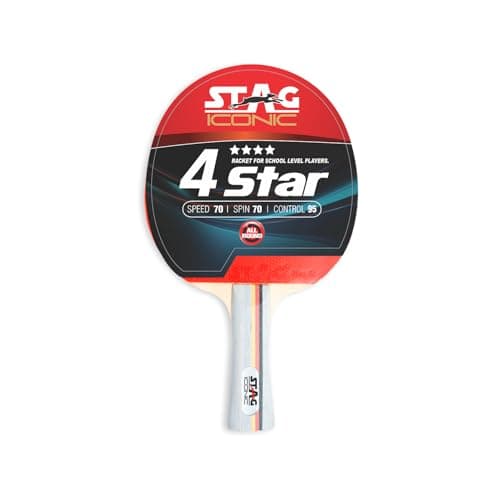 STAG ICONIC 4 Star Table Tennis Racquet for Beginners & Intermediate Players | High Speed & Control with Inverted Smooth Rubber | Flared Handle Shakehand (Red/Black)