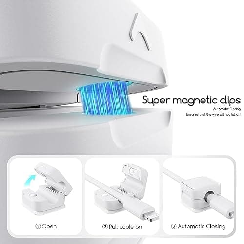 T for TALLIN 6 Pack Stainless Steel Cord Organizer Holder, 12U Notch Trowel, Cord Organizer Holder, 6 Pack Magnetic Desk Cable Clips Management, Hide Phone Charging Cable Keeper, (Pack of 6) White 4
