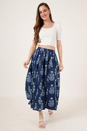 COTLAND Fashions Women Relaxed Fit Mid Rise Jaipuri Cotton Floral Printed Palazzo Pants (Neel Pankh), Multicolour, XL 5