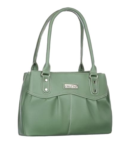 Fristo Green Women 3 Compartments Faux Leather Handbag