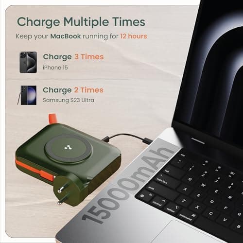 Ambrane 4-in-1 Powerbank, Magsafe Wireless & Laptop Charging with Inbuilt Type C Cable, 65W Fast Charging 15000mAh, Universal All-in-1 for iPhone, Android & MacBook/Type C Laptop (Aerosync 65, Green) 3