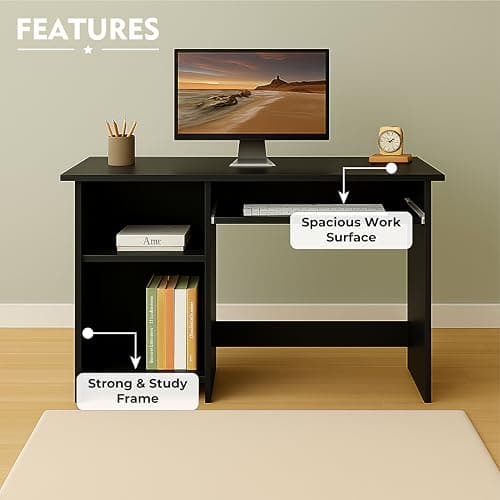 Callas Engineered Wood Computer Desk with Keyboard Tray – Small Modern Writing Desk for Home Office, Bedroom, or Living Room – Sturdy & Simple Laptop Table (CB-ST-04-Black) 4