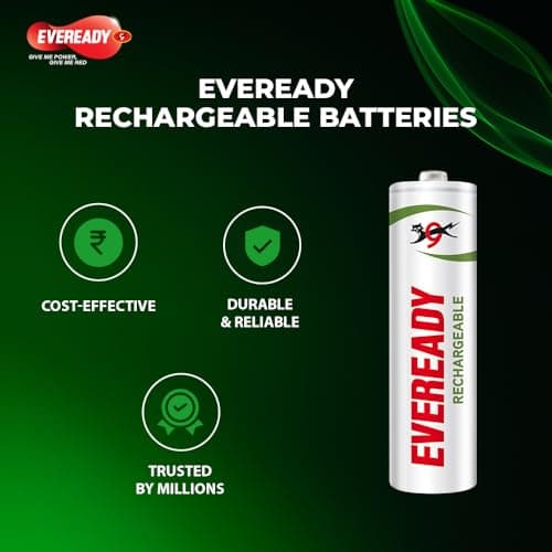 Eveready AA Rechargeable Battery | 1000 Series | Pack of 2 | Durable & Cost Effective | Low Discharge Mechanism | Ideal for High Drain Devices | 1.2V | India’s No.1 Battery Brand 2