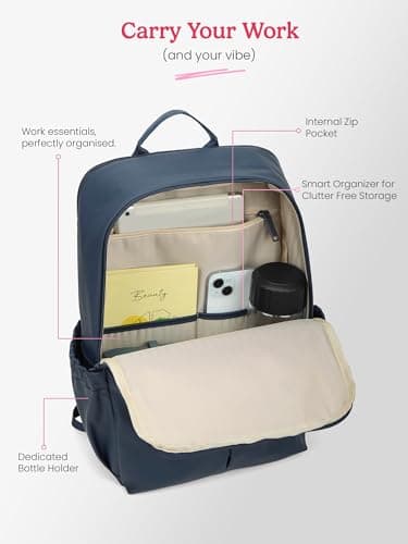 Genie Cipher Laptop Backpack for 15.6 Inch Laptop, Navy Blue | Spacious College & Office Backpack for Women & Girls 5