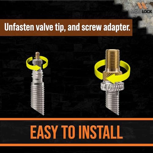 5 Pcs (+ 10 Caps) Brass Presta Valve Adapter - Convert Presta to Schrader/Auto for All Types of Bikes, e-Bikes and e-Scooters - Inflate Tire Using Standard Pump or Air Compressor - by Mobi Lock 3