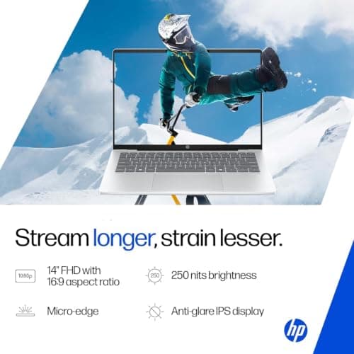 HP 14 Laptop, Intel Core Ultra 7 155H (16GB DDR5, 512GB SSD) FHD, Anti-Glare, Micro-Edge, 14''/35.6cm, Win11, M365 Basic(1yr)* Office24, Silver, 1.4kg, EP1151TU, Backlit, HD Camera w/Shutter 4