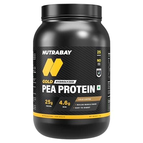 NUTRABAY Gold 100% Pea Protein Powder - 1kg, Cold Coffee | 25g Protein, 4.6g BCAA, 5g Fiber | Complete Amino Profile | Tastiest & Smoothest Vegan, Plant Protein | Muscle Gain & Fast Recovery