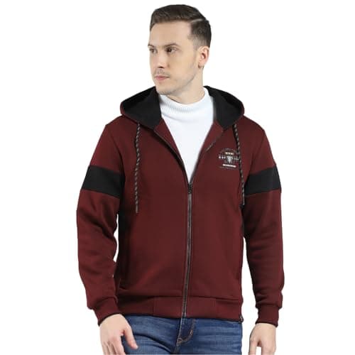 Monte Carlo Men's Regular Fit Hooded Sweatshirt | Solid Pattern | Full Sleeve | Stylish Winter Wear Hoodie for Men Wine M (Pack of 1)