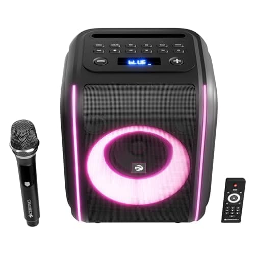 Zebronics 2026 Launch Bluetooth Speaker, 60W Output, 8h Playback, 8-inch Driver, RGB Lights, BT v5.4, USB, mSD, AUX, Type-C Charging, Karaoke, Wireless Mic, TWS, Mobile Holder (Sound Feast 880)