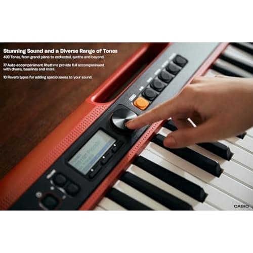 Casio Casiotone CT-S200RD – 61-Key Portable Keyboard for Beginners | 400 Tones, 77 Rhythms, LCD Display, Dance Music Mode, USB-MIDI, Stereo Speakers | Includes Power Supply & Music Rest | Red 2