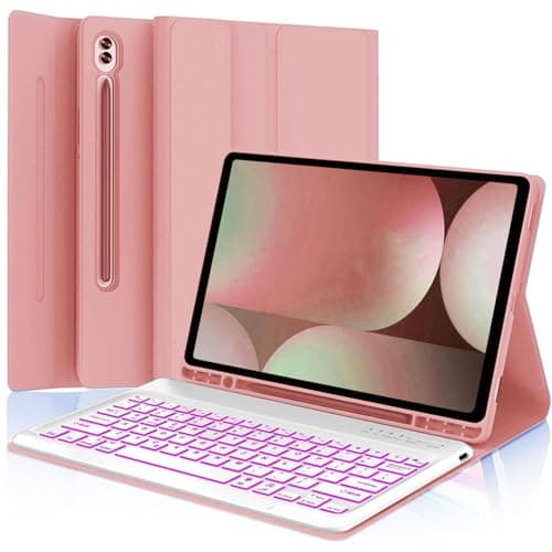 Keyboard Case for Samsung Galaxy Tab S10+ Plus/ S9FE Plus/ S9 Plus/ S9+/ S8+/S8 Plus/ S7 FE/S7 Plus/S7+ 12.4 Inch, Smart Wireless Keyboard Case with Pen Holder (Rose Gold)