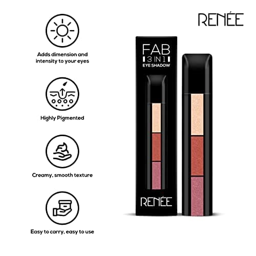 RENEE Fab 3 In 1 Eyeshadow 4.5gm| Highly Pigmented 3 Shades in 1 Stick| Multicolor | Adds Dimension & Intensity with Shimmery Finish| Enriched with Vitamin E 3