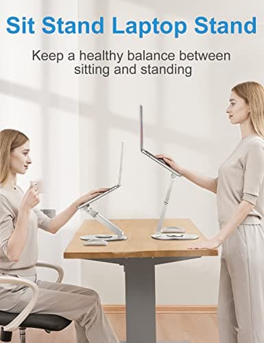 proffisy Laptop Stand for Desk Sitting/Standing Laptop Riser with 360 Degree Rotation Height Adjustable up to 18.9-inch Ergonomic Aluminum Laptop Holder, Silver 2