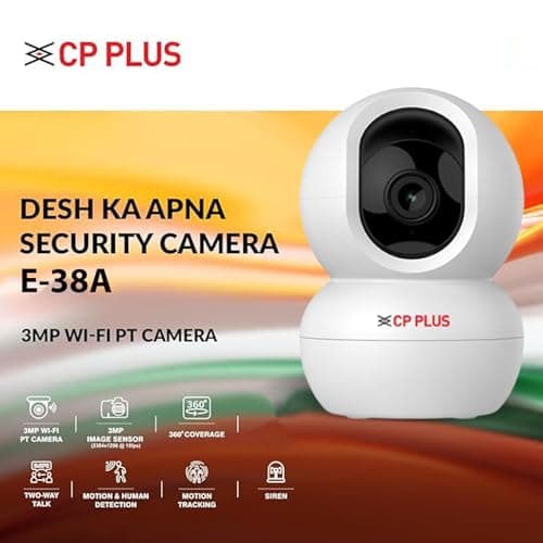 CP PLUS 3MP Full HD Smart Wi-fi CCTV Home Security Camera | 360° View | 2 Way Talk | Cloud Monitor | Motion Detect | Night Vision | Supports SD Card, Alexa & Ok Google | 15 Mtr, White- CP-E38A 2
